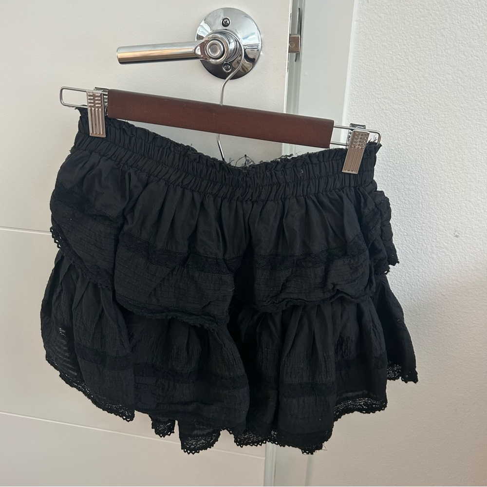 LoveShackFancy black ruffle mini skirt